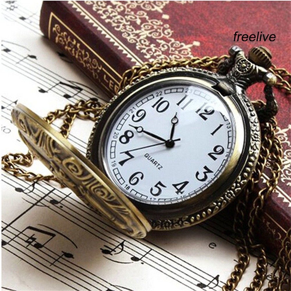 ◆Hàng Có Sẵn!◆Đồng Hồ Quả Quýt Chạm Khắc Hình Tàu Lửa Bằng Đồng Thau Cổ Điển Ốp