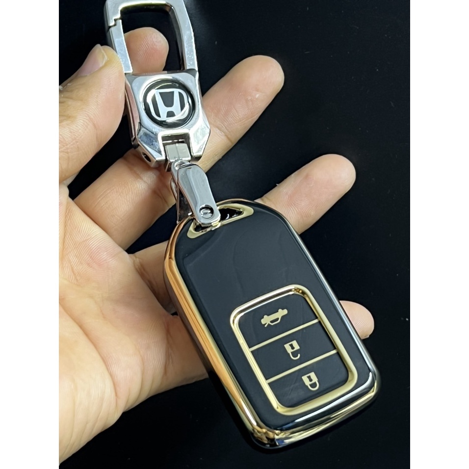 Bọc chìa khóa-ốp chìa khóa TPU Đen vàng 3 nút Smart key cho xe ô tô  Honda HRV / CRV / Jazz / BRV 2014-2021