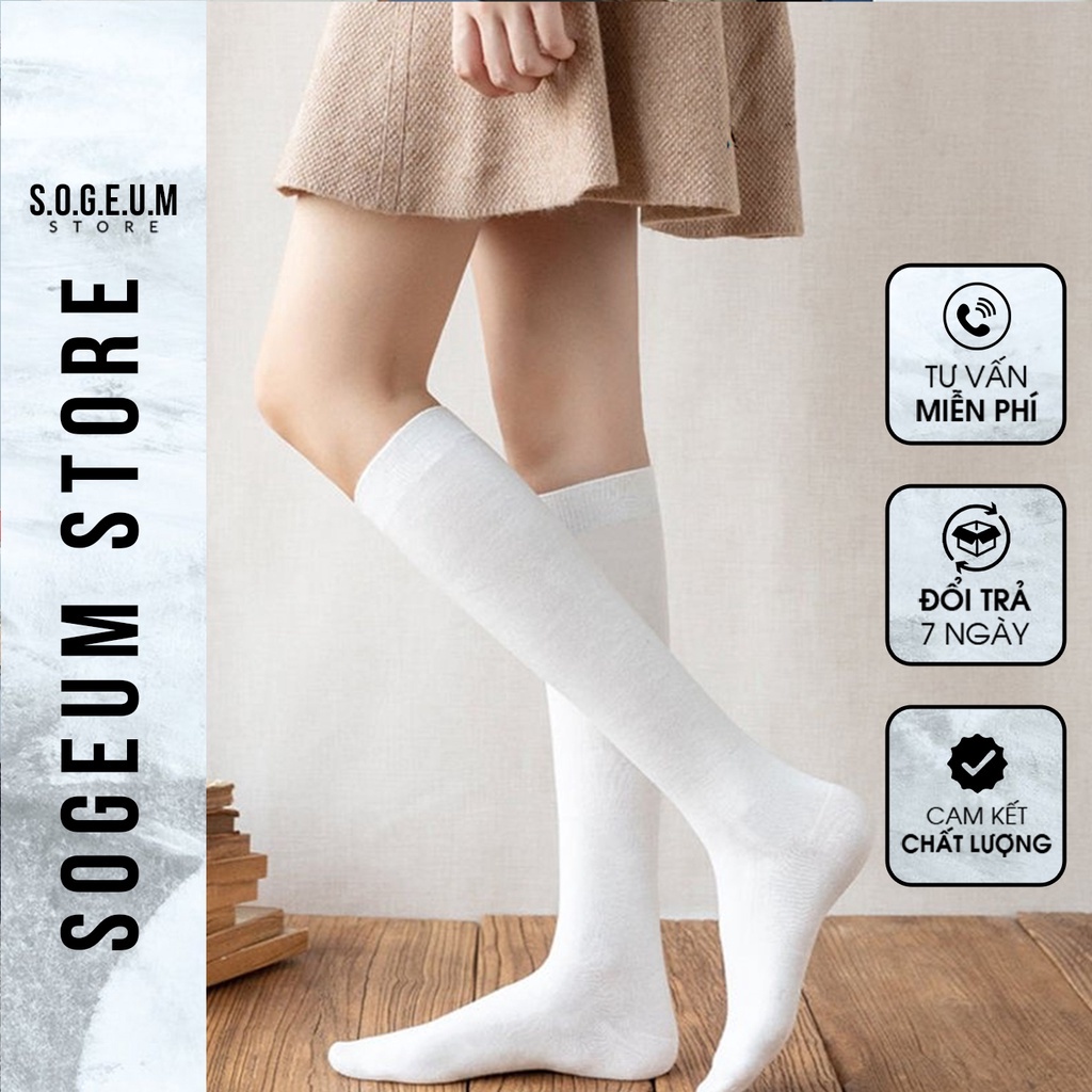 Tất cao cổ unisex đến gối, vớ cổ cao trơn cotton hàn quốc sogeum.store