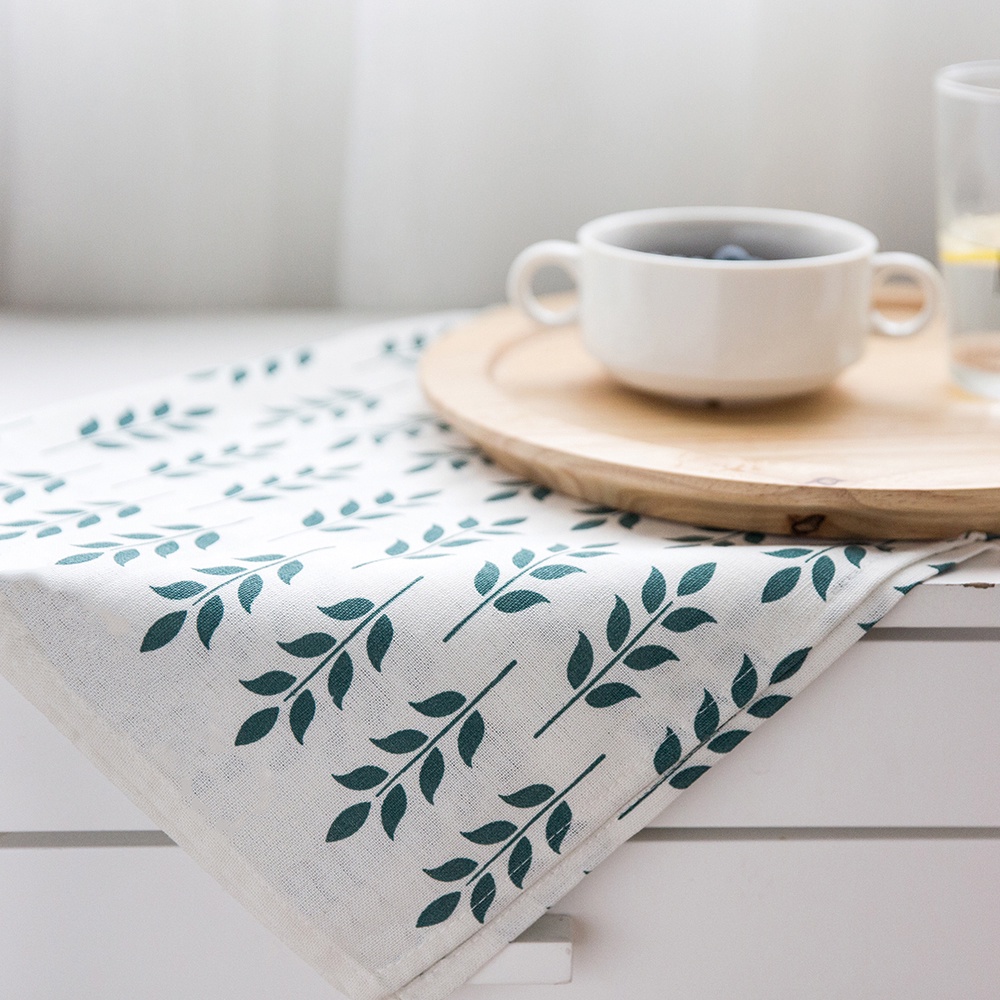 Khăn Trải Bàn Vải Cotton Họa Tiết Lá Xanh Nhiều Kích Cỡ
