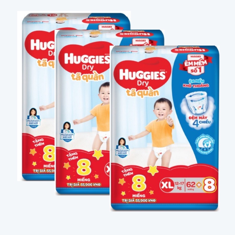 Combo 03 tã-bỉm quần Huggies size XL62 - mới (cho trẻ 12-17kg)