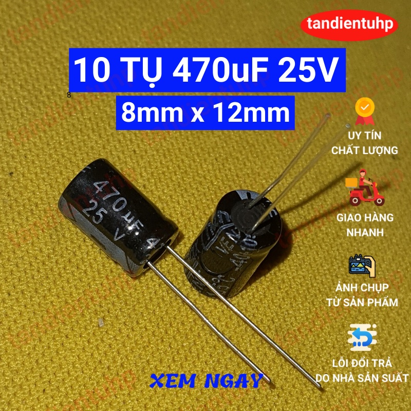 Tụ hóa - Tụ phân cực các trị số : 100uF, 220uF, 330uF, 470uF, 1000uF, 2200uF, 3300uF, 4700uF điện áp 25V hàng mới.