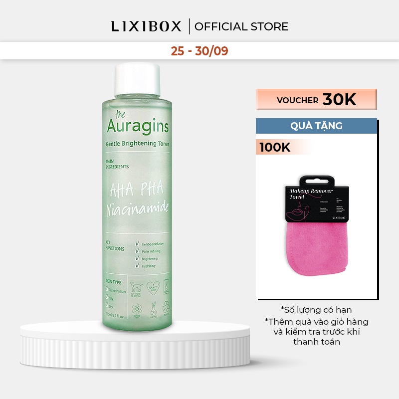 Nước hoa hồng sáng da, ngừa mụn AHA PHA The Auragins Gentle Brightening Toner 150ml