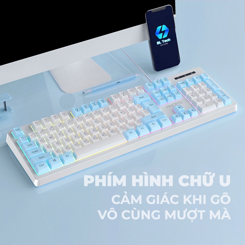 Bàn phím giả cơ K200 cực nhạy đèn LED sáng nhiều màu hồng xanh đen phù hợp cho giải trí văn phòng bao chất