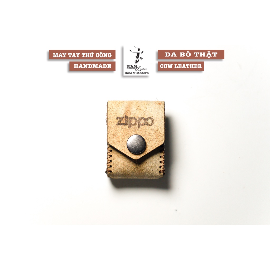 Bao da Zippo Da Bò Lộn Vàng Sáng - Chính Hãng Ram Leather