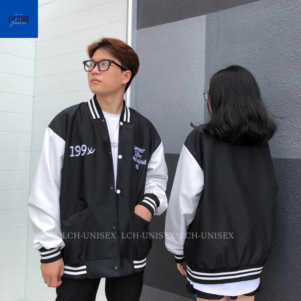 Áo bomber unisex form rộng vải dù 2 lớp thêu 199X Áo khoác bóng chày nam nữ hàn quốc LCH