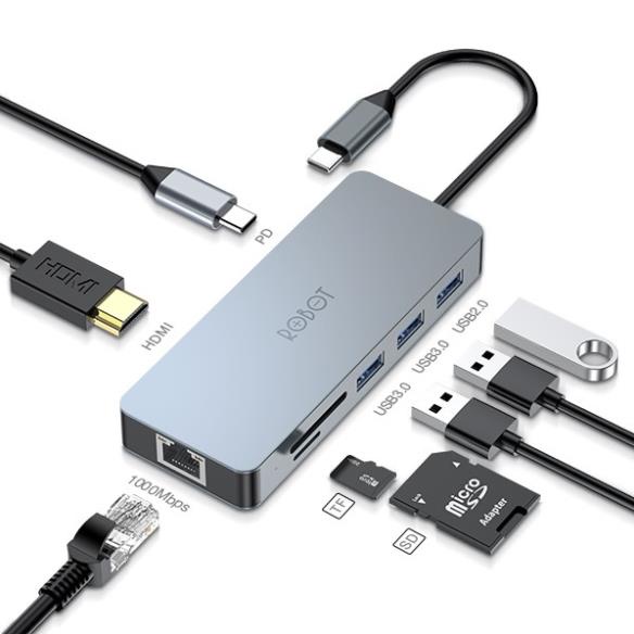 HUB USB-C Chuyển Đổi Đa Năng HT380 8 In 1 HDMI/PD/SD/TF/PD Cho Macboook Matebook - BENKA