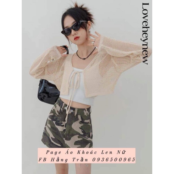 Áo khoác lưới dáng lửng cột dây chất lanh không ngứa da.