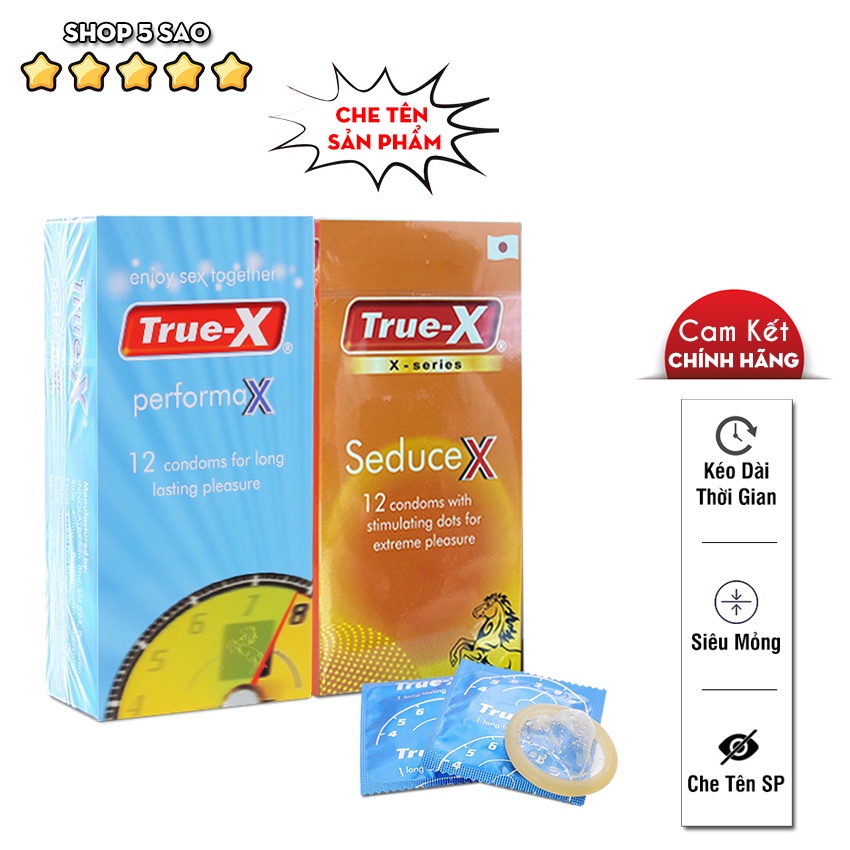 Bao Cao Su True-X PerfomaX & SeduceX (Hộp 12c). Bcs Siêu Mỏng Tăng Khoái Cảm Xuất Xứ Nhật Bản Hàng Chính Hãng
