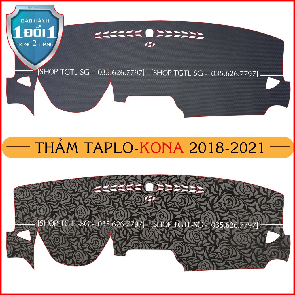 [Kona-2018 đến 2021] Thảm Taplo oto loại da vân gỗ,da cacbon,da nỉ đen và nhung lông cừu dày 3 lớp