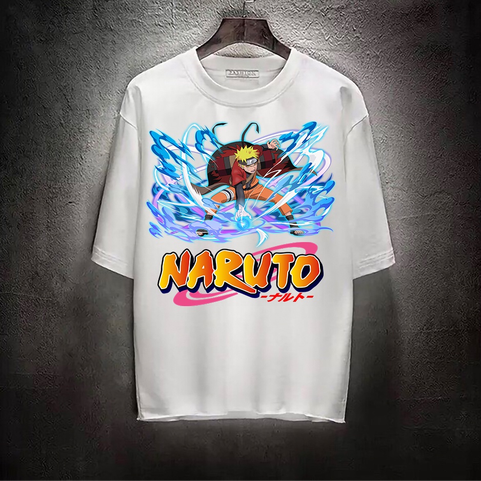 Áo thun nam nữ tay lỡ vải cotton form rộng màu trắng Hạ Băng Designs - Naruto 005
