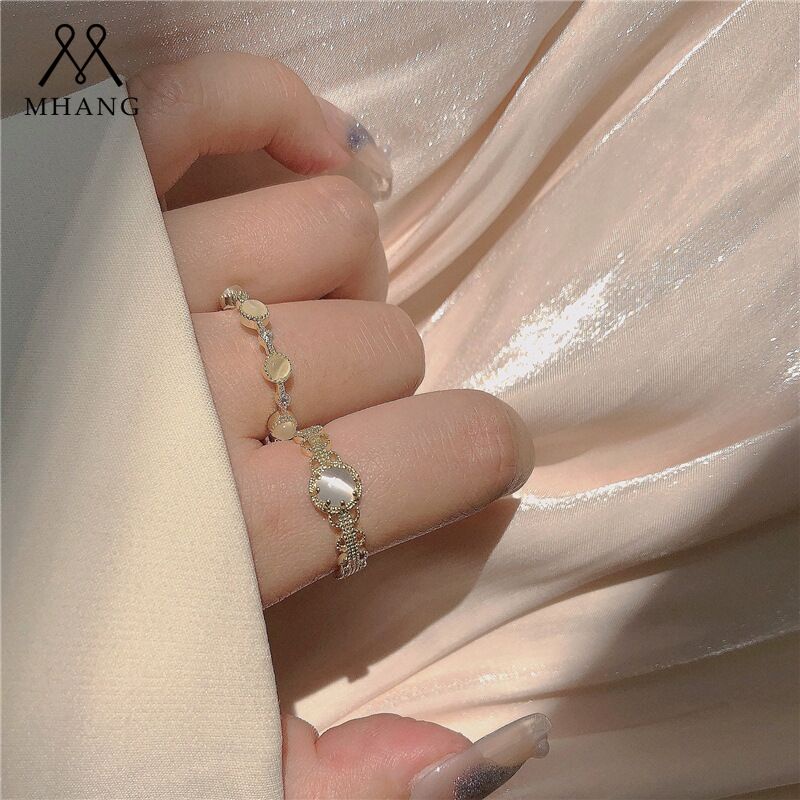 Nhẫn Hở Đính Đá Opal Thời Trang Hàn Quốc Cổ Điển Cho Nữ