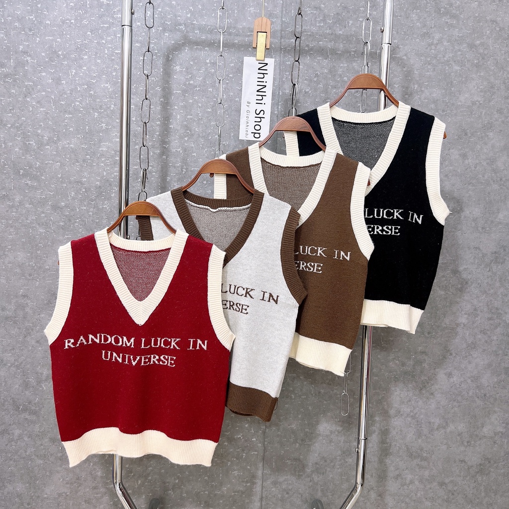 Xả hàng - Áo len gile form rộng chữ phong cách Hàn Quốc cổ tim AL1588 - NhiNhi Shop