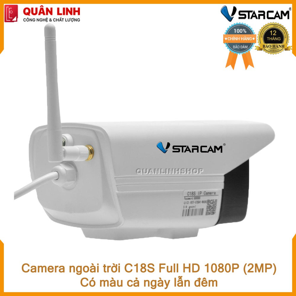 [Mã 253ELSALE hoàn 7% đơn 300K] Camera Vstarcam C18s Full HD 1080P quay đêm có màu, kèm thẻ 128GB Class 10