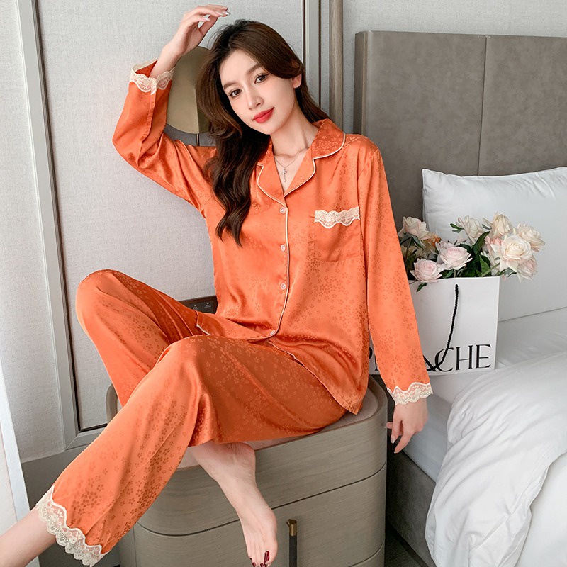 Bộ Lụa Mặc Nhà Bộ Pijama Nữ Dài Tay Chất Lụa Cao Cấp Mát Mềm Mịn ELSA PIJAMA