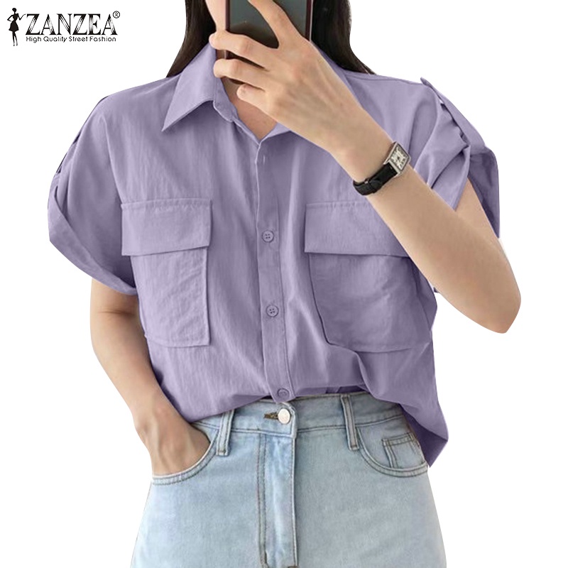 Áo Sơ Mi Cài Nút Trước Tay Dài Màu Trơn Thời Trang Cho Nữ ZANZEA