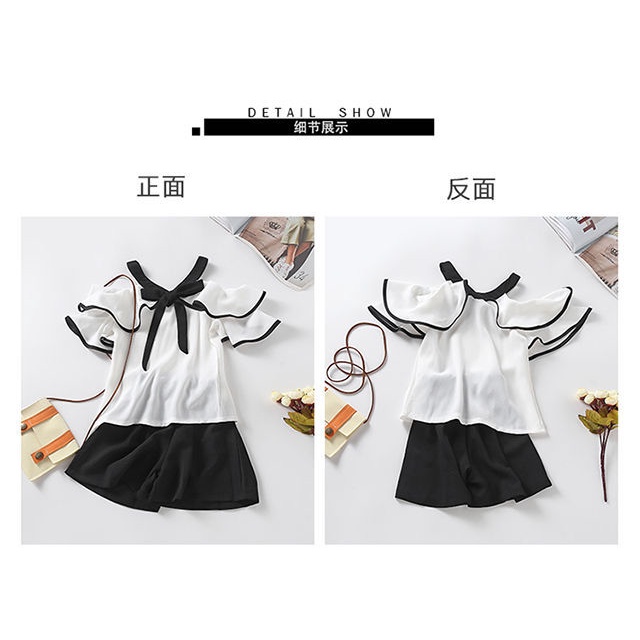 Bộ Áo chiffon Hở Vai + Quần Yếm Thời Trang Mùa Hè 2022 Mới Dành Cho Bé Gái