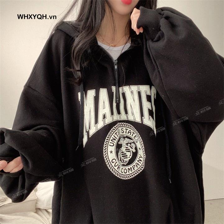 Áo Khoác Hoodie Dáng Rộng Phối Khóa Kéo Thời Trang Mới Cho Nữ