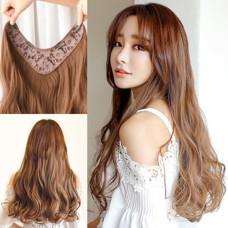 Tóc giả nữ kẹp xoăn chữ V 😍FREESHIP😍 Tóc kẹp chữ V xoăn dài 45cm