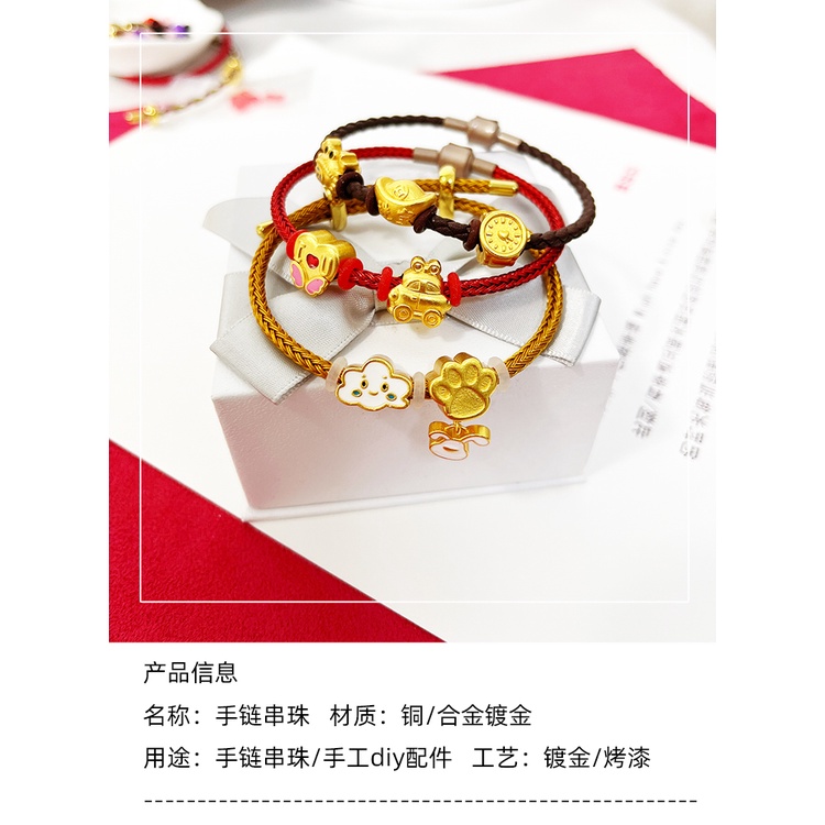 Vòng Tay Dây Da Bện Phối Hạt Đồng Mạ Vàng Thời Trang Cho Nữ