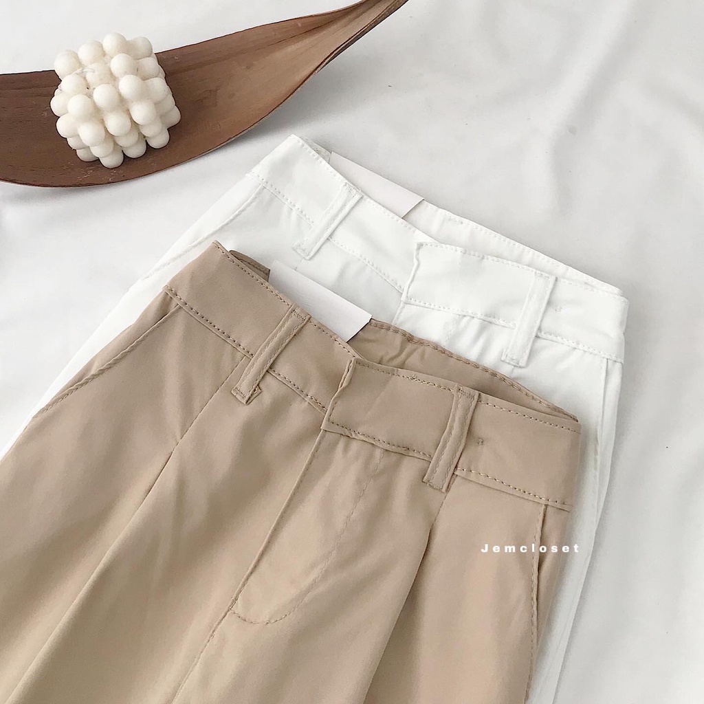 Quần Kaki Nữ Ống Rộng JEMCLOSET Màu Trắng Be Dáng Suông Thiết Kế Basic Lên Form Siêu Hack Dáng LYEN  2730