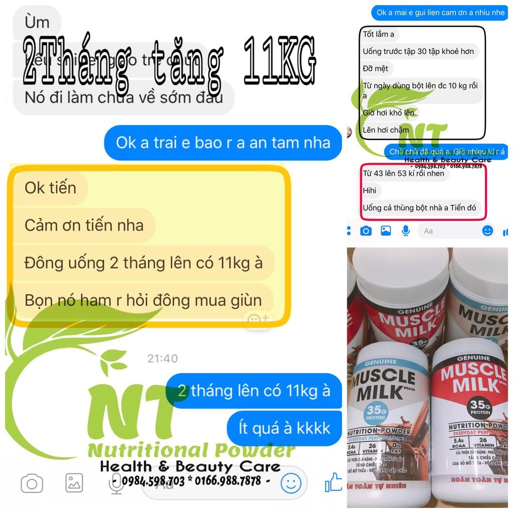 1kg Bột sữa Tăng Cân, tăng cơ cao cấp Muscle Milk | Thế Giới Skin Care