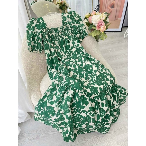 Vải thô kiện 100% cotton mềm mát hoa hồng xanh lá
