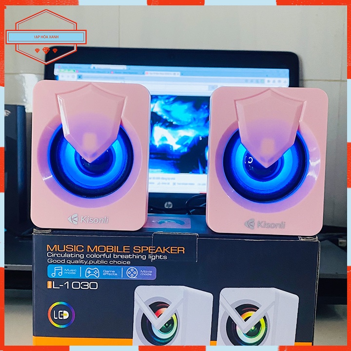 Loa Máy Vi Tính Laptop PC Mini Để Bàn LED RGB 2.0 Kisonli L-1040 , L-1030 Màu Hồng Nghe Nhạc Dễ Thương