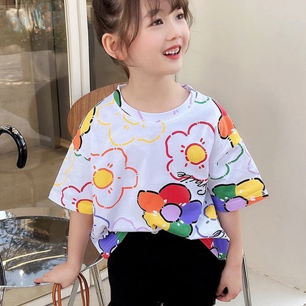 Áo Thun Tay Ngắn Cổ Tròn Dáng Rộng In Hoa Xinh Xắn Hợp Thời Trang Hè Cho Bạn Gái
