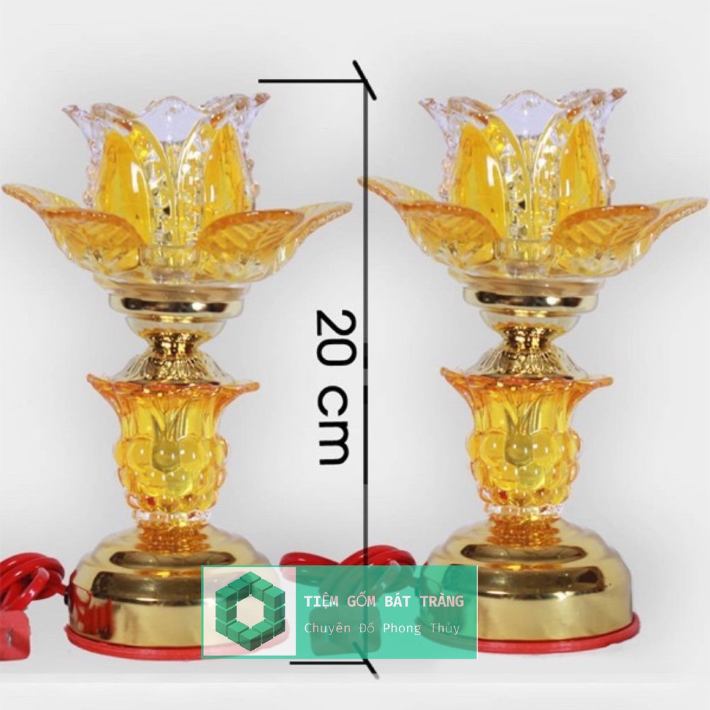 Đèn Thờ Bày Ban Thần Tài , Ban Gia Tiên ,Bông Thuỷ Tinh Sang Trọng Cao 20cm