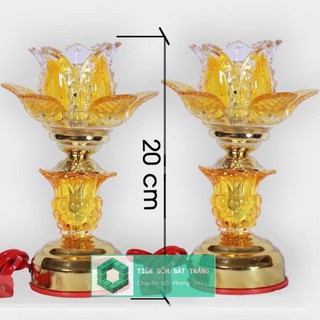 Đèn Thờ Bông Pha Lê Chạy Bằng Điện Cao 20cm [1 cặp]