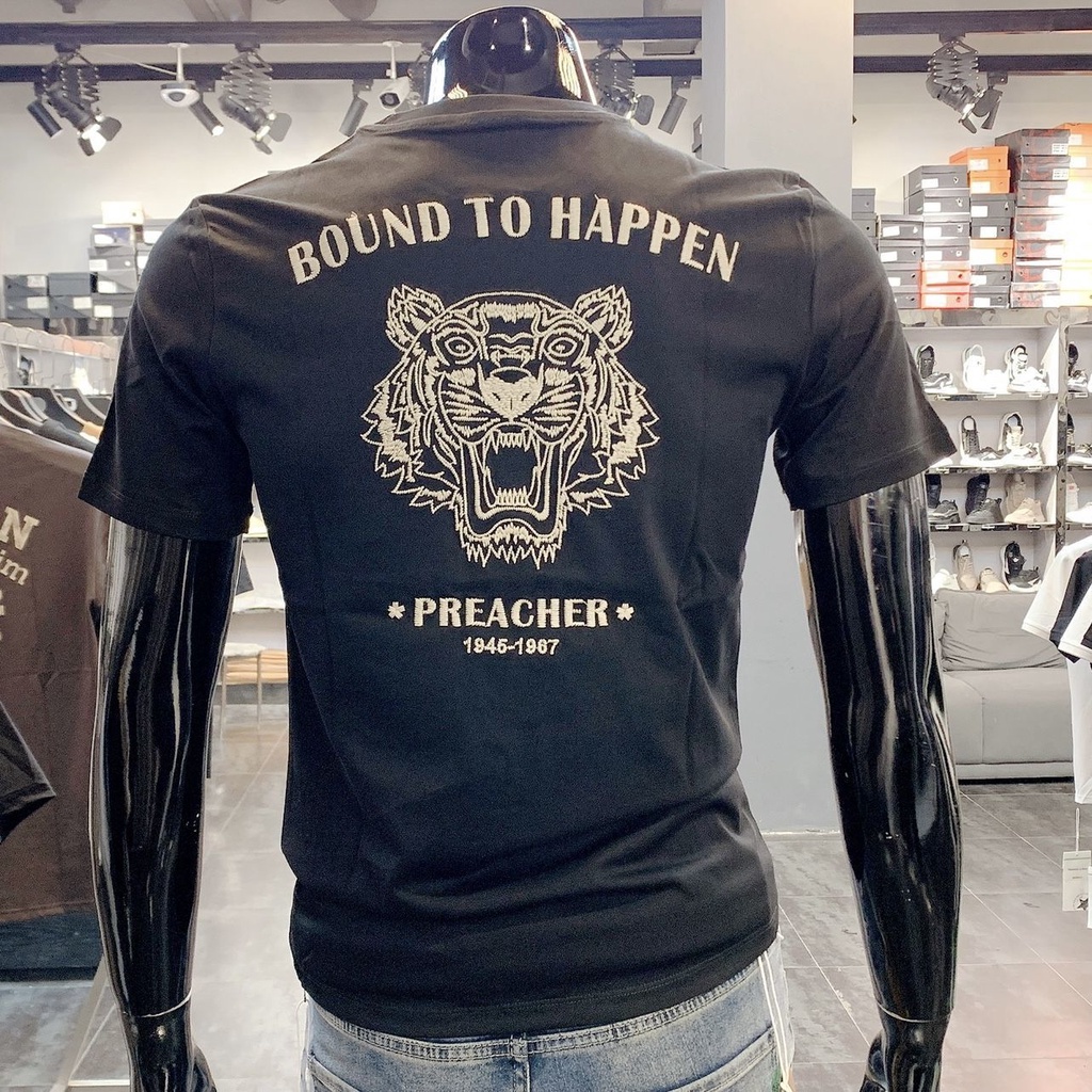 Áo Thun Tay Ngắn Cổ Tròn Thêu Hình Đầu Hổ Chất Liệu 100% Cotton Thời Trang Mùa Hè