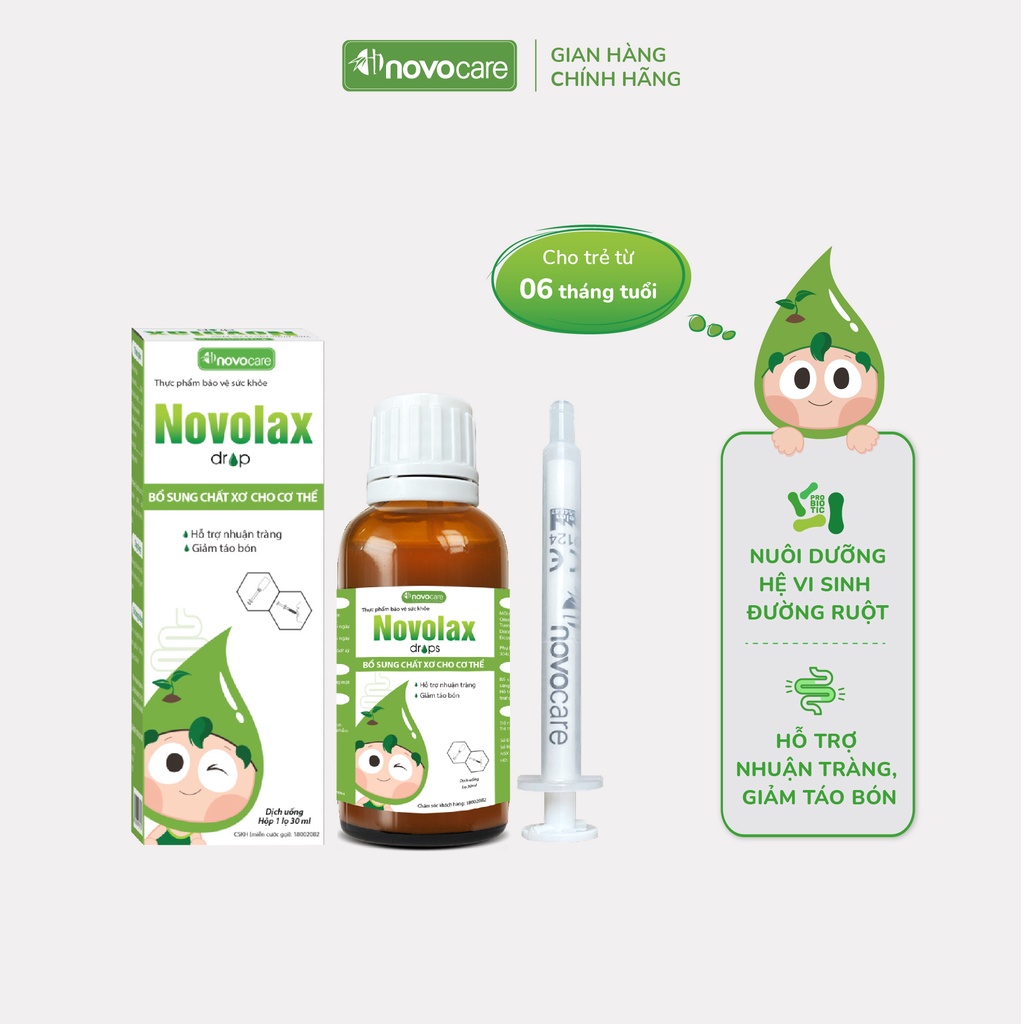 Bổ sung chất xơ Novocare - Novolax Drops chất xơ hòa tan giảm táo bón chuyên biệt cho trẻ từ 6 tháng tuổi