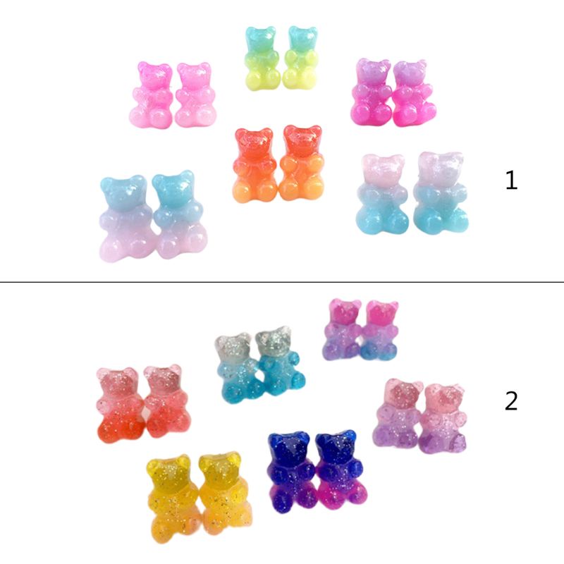 6 Đôi Bông Tai Hình Gấu Gummy Bằng Resin Màu Kẹo Ngọt Thời Trang