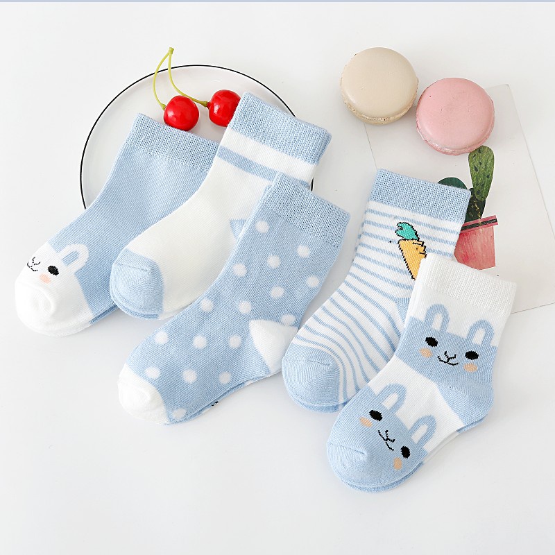 Set 5 Đôi Tất Cotton Hình Gấu Và Mèo Dễ Thương Cho Bé