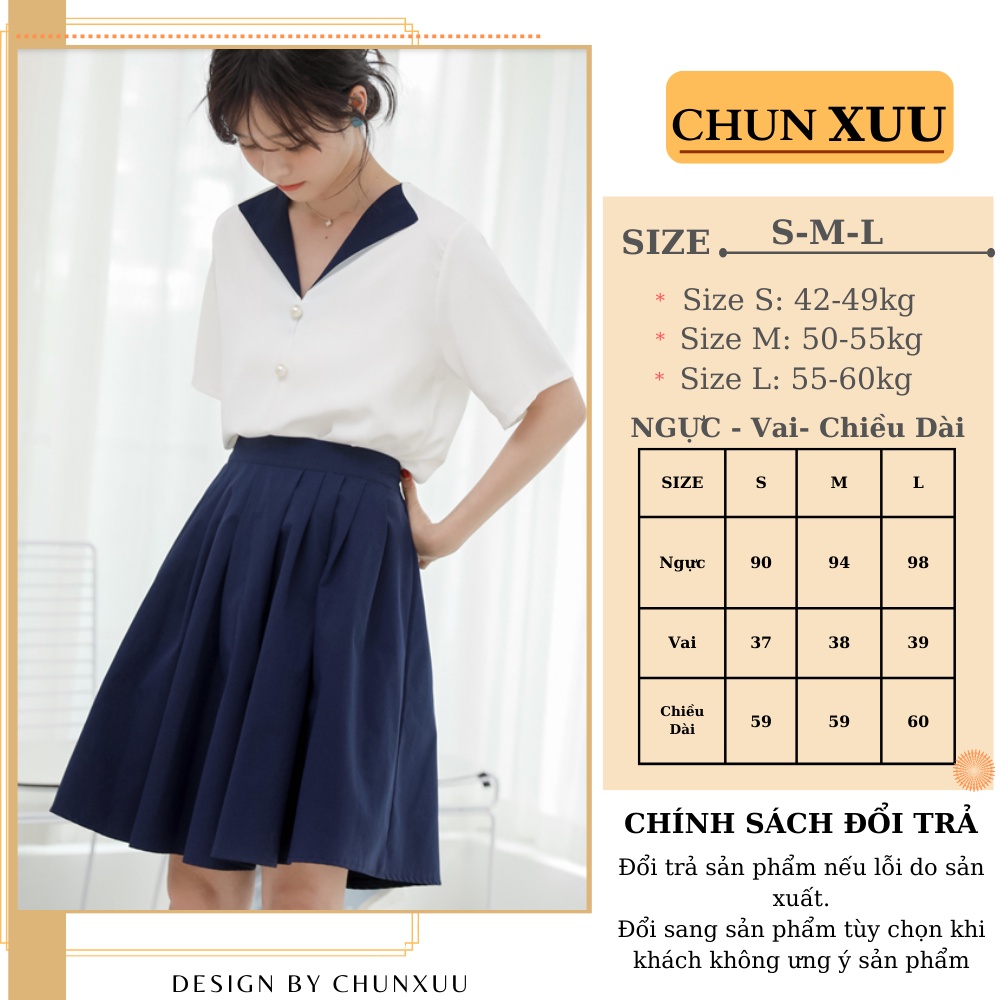 Áo kiểu nữ dáng suông thiết kế cổ V trẻ trung Hàn Quốc ChunXuu SP15