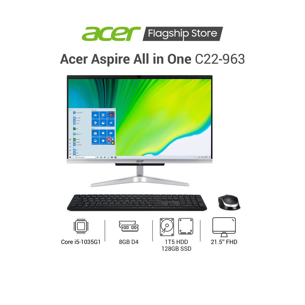 Máy tính AIO Acer Aspire C22-963 | i5-1035G1 | 8GB DDR4 |1TB HDD + 128GB SSD|21.5 FHD|W10