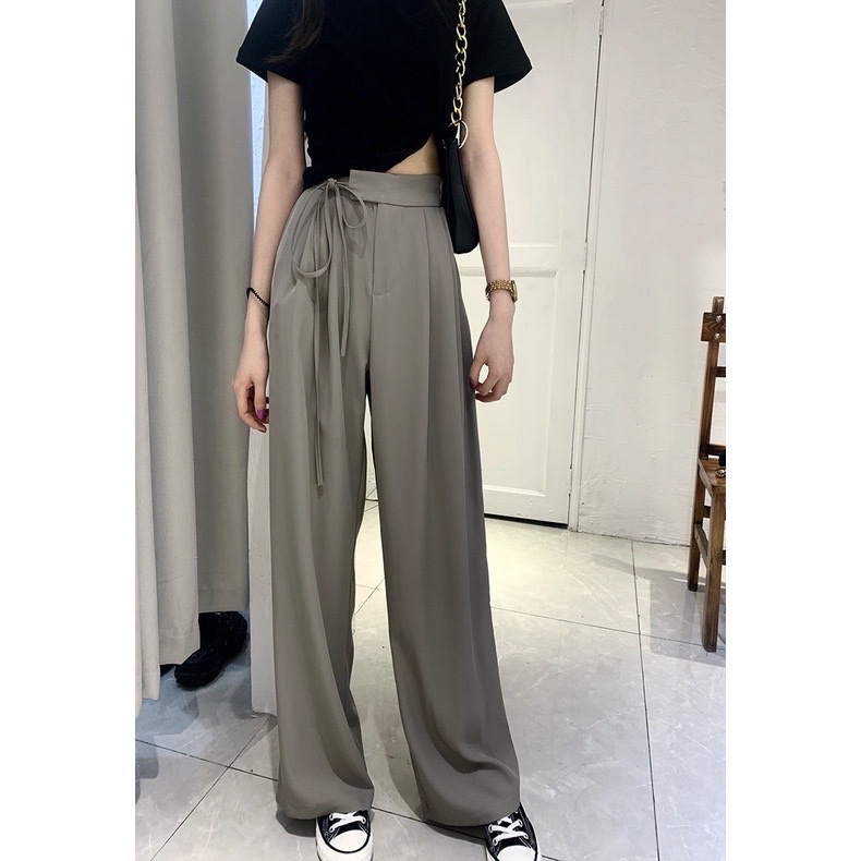 Quần suông ống rộng thắt nơ cạp siêu xinh tôn dáng