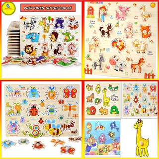 Bảng núm gỗ 23x30 cm nhiều chủ động vật cho bé - đồ chơi lắp ghép hình giáo dục