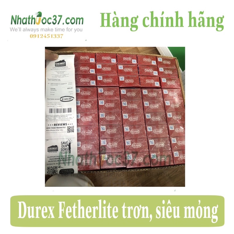 Bao cao su Durex Fetherlite Hộp 10 chiếc của Úc. Durex Fetherlite trơn, siêu mỏng cho cảm giác chân thật