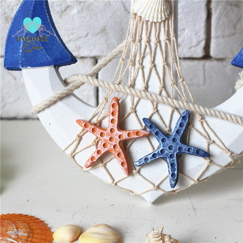 Mỏ Neo bằng gỗ phủ sơn và hóa tiết vùng biển  size 33cm - Decor phong cách biển Địa Trung Hải