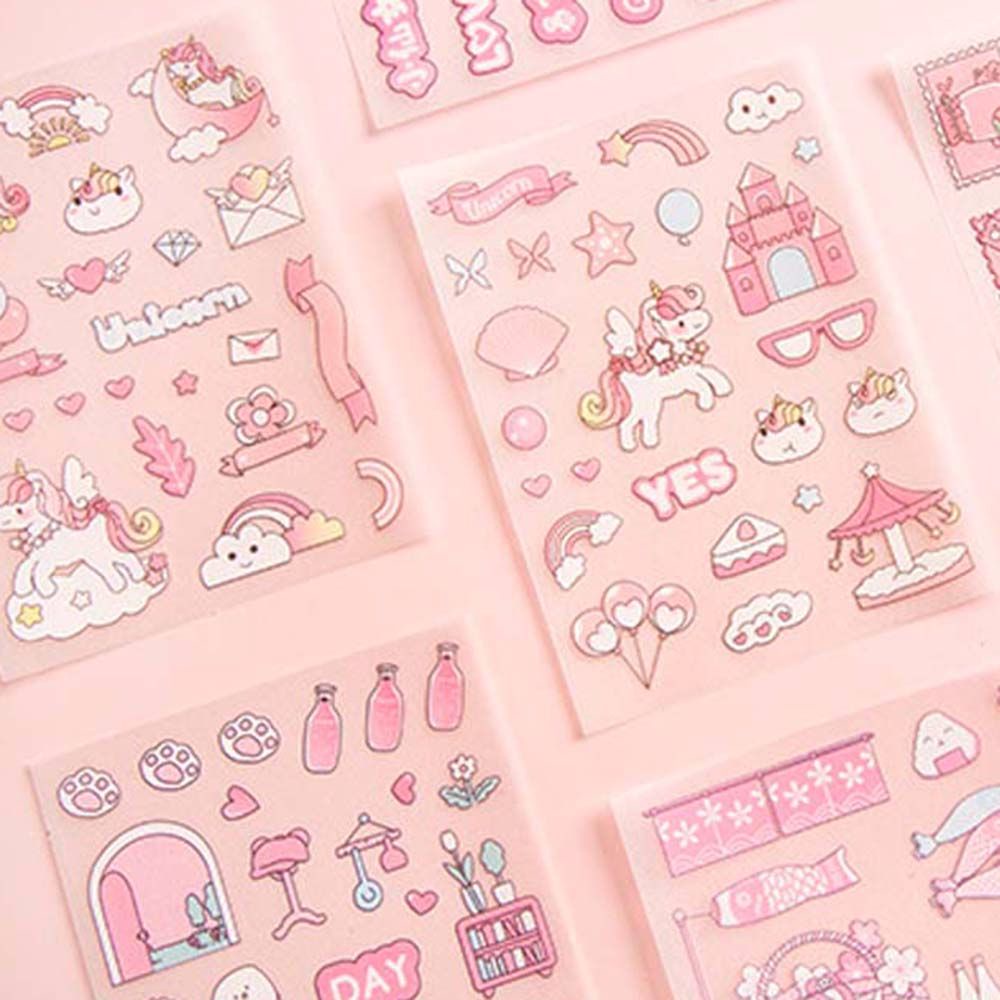 Bộ 4 miếng dán trang trí sổ tay họa tiết hoạt hình màu hồng xinh xắn DIY