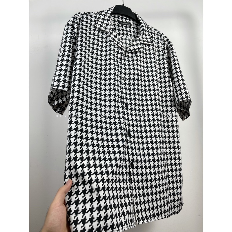 Áo sơ mi cộc tay unisex form rộng họa tiết CARO ziczac cho nam nữ | DUYHI