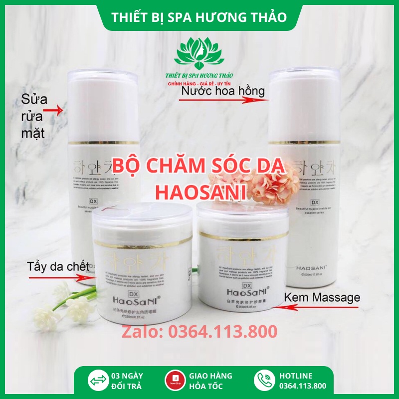 (Trọn bộ) Kem massage, tẩy da chết, sữa rửa mặt, nước hoa hồng DX Haosani chính hãng cho spa, thẩm mỹ viện