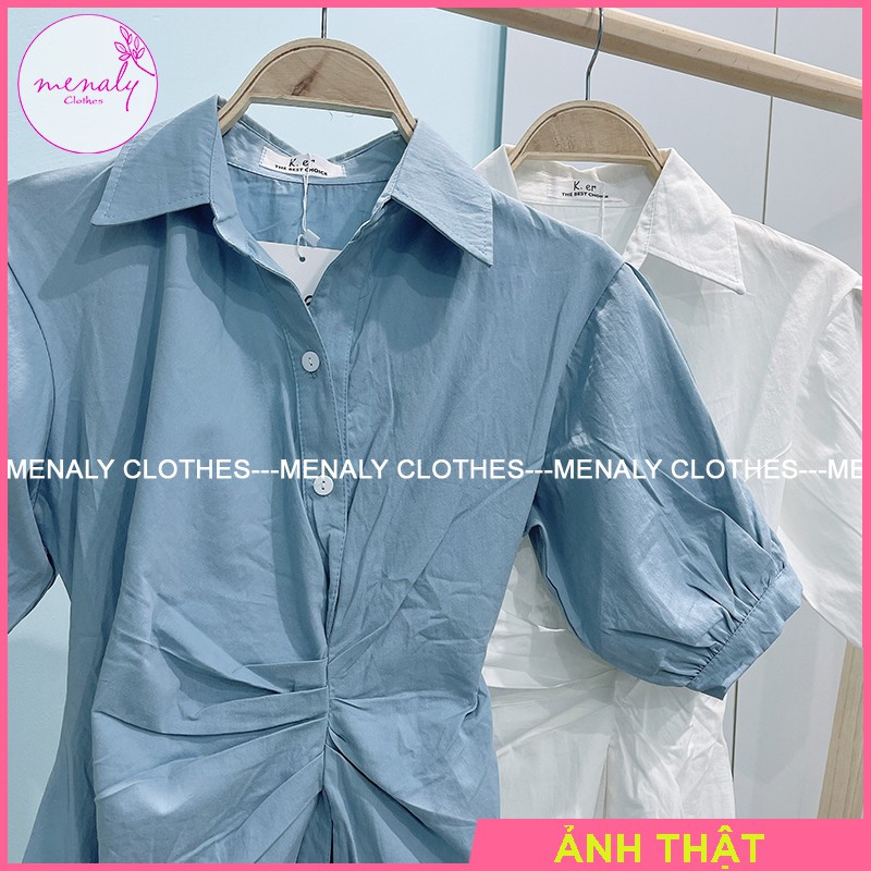 Váy sơ mi thắt eo tay bồng VH056, mẫu váy nhún eo sơ mi dáng ngắn ôm dáng thanh lịch nhẹ nhàng, 3 màu | BigBuy360 - bigbuy360.vn