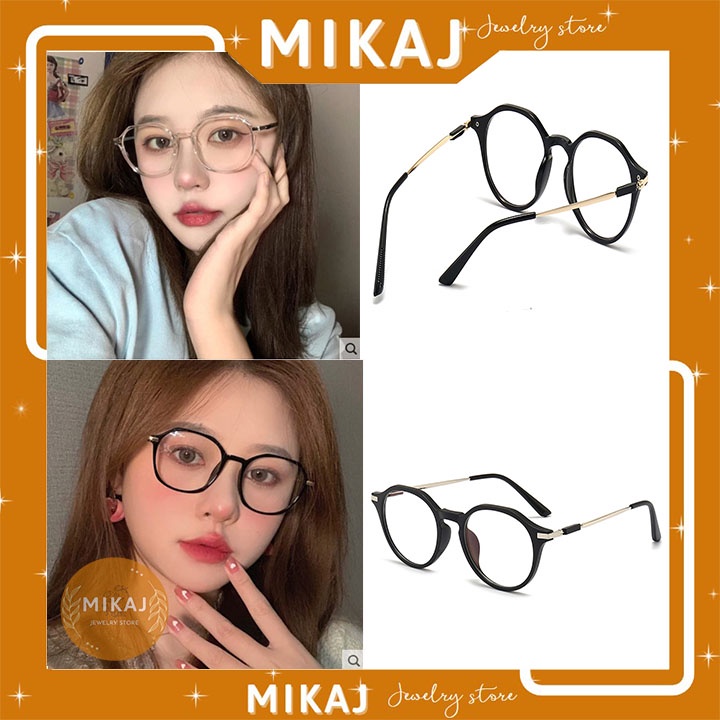 Gọng kính cận nữ tròn kim loại mắt mèo trong suốt chữ v thời trang hàn quốc cao cấp giá rẻ MIKAJ STORE