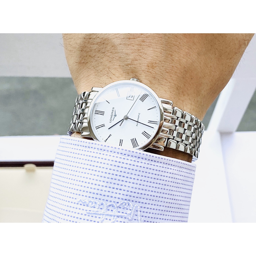 Đồng hồ nam chính hãng Longines Elegant Automatic White Dial Watch L48094116 - Máy cơ tự động - Kính Sapphire