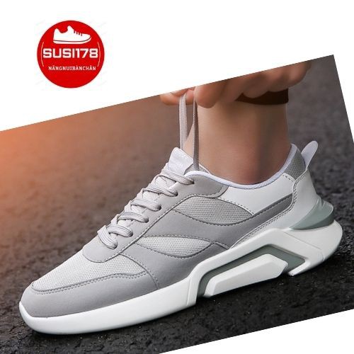 GiàyThể Thao Nam phối mầu ghi trắng đế đúc da mềm lót thoáng khí khử mùi hd39