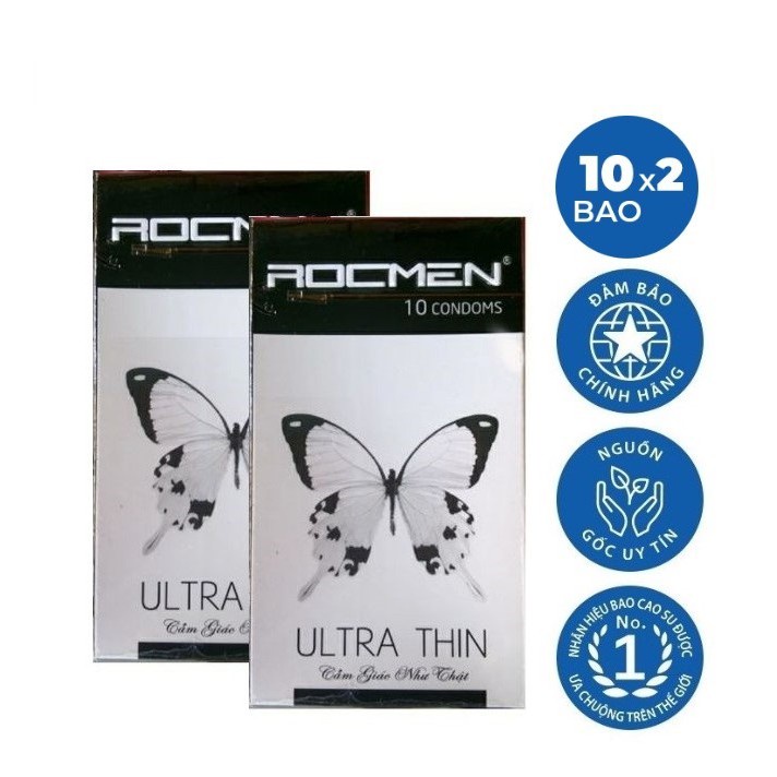 Bao cao su siêu mỏng trơn Rocmen Ultra thin bcs mỏng 0.03mm cho cảm giác như thật hộp 10 cái