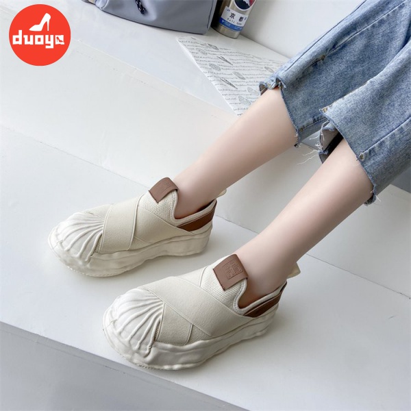 Giày Thể Thao Đế Dày Vải Bố Đế Dày Tăng Chiều Cao Mary Jane Màu Trắng Đơn Giản Thời Trang Cho Nữ Giày